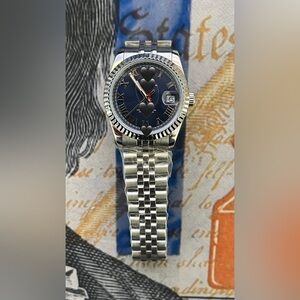 36mm Luxury Style Automatic Steel Watch Silver Blue Dial Roman Numeral